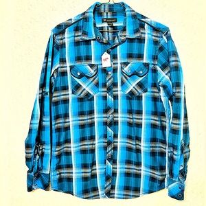 I.N.C Flannel | Men’s shirt in blue | long sleeve, slim fit| size S
